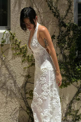 Strapless Jacquard Halter Bodycon Maxi Dress