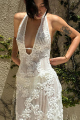 Strapless Jacquard Halter Bodycon Maxi Dress