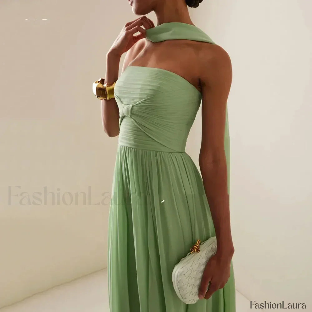 Strapless Pleat Chiffon Maxi Dress
