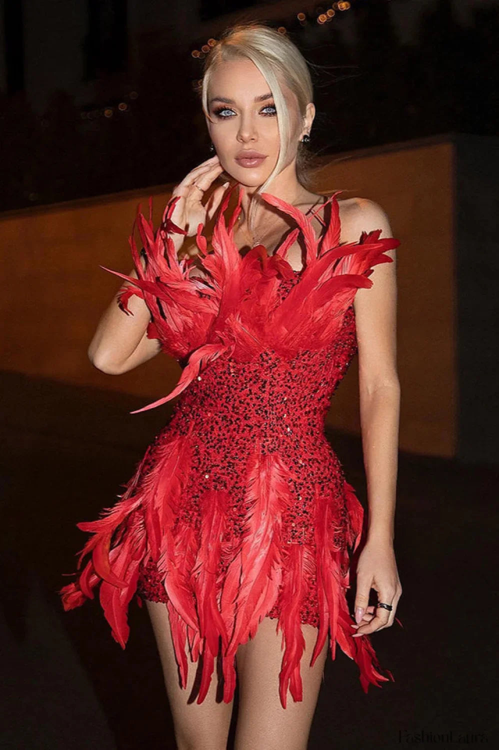 Strapless Sequin Feather Charming Embellished Mini Dress Party Dresses L