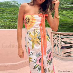 Strapless Split Floral Dress