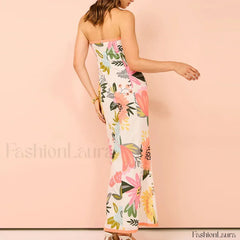 Strapless Split Floral Dress