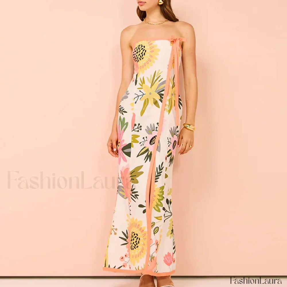 Strapless Split Floral Dress