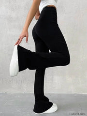 Stretchy Ribbed Flare Leg Pants Flare Leg Pants