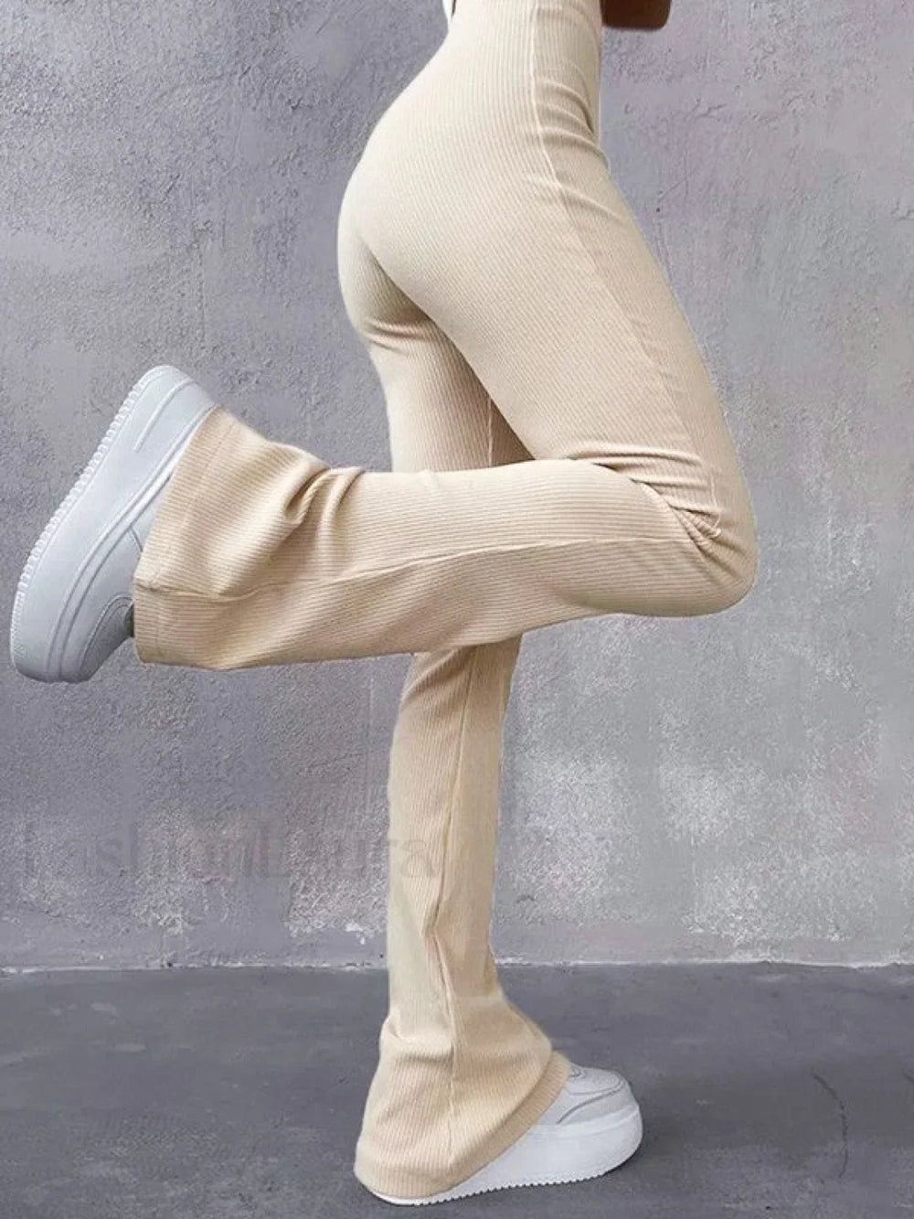 Stretchy Ribbed Flare Leg Pants Flare Leg Pants