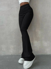 Stretchy Ribbed Flare Leg Pants Black / S Flare Leg Pants