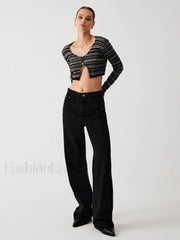 Stripe Fuzzy Fly Trendy Away Crop Cardigan Sweaters L