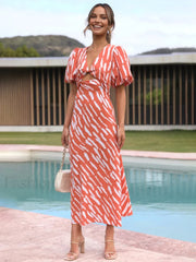 Stripe Pattern Graceful Cutout Long Dress OrangeRed / XS Dresses