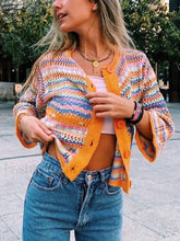 Striped Crochet Knit Cardigan Orange / S Sweaters