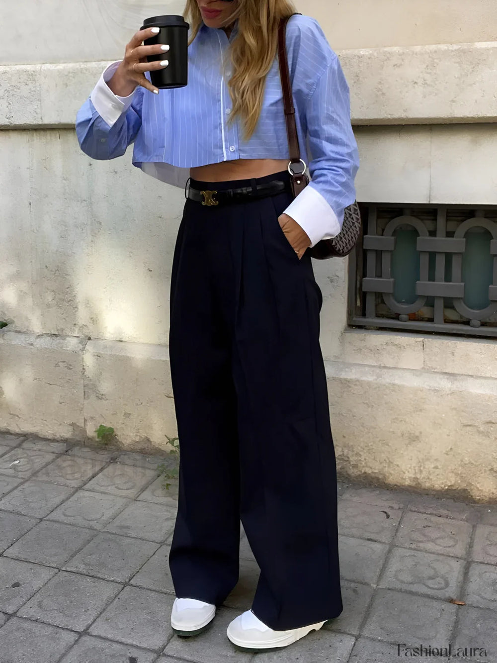 Striped Cropped Graceful Patchwork Shirt Shirts