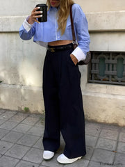 Striped Cropped Graceful Patchwork Shirt Shirts