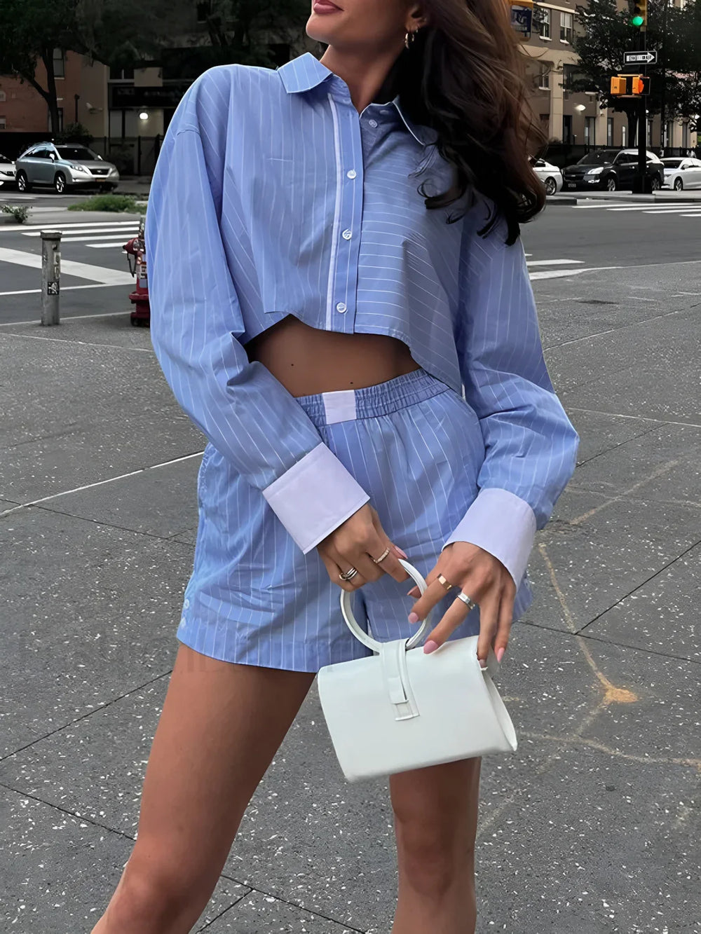 Striped Cropped Graceful Patchwork Shirt Shirts