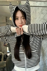 Striped Hooded Crop Hoodie