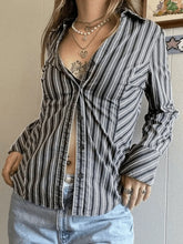 Striped Long Sleeve Button Blouse Gray / S Tops&Tees