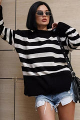 Striped Loose Knit Pullover Sweater Black / S