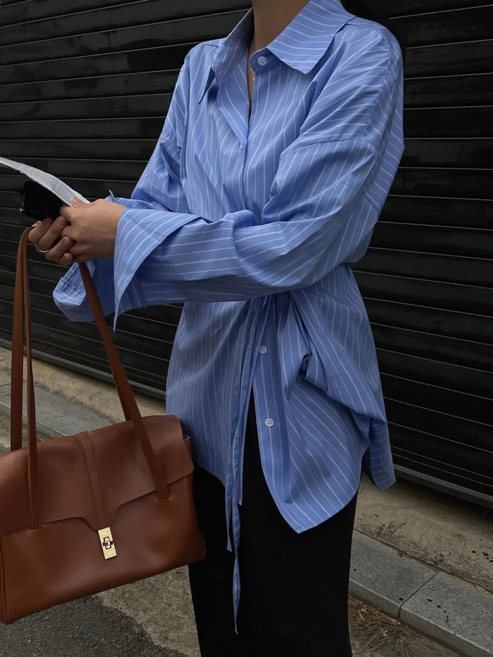 Striped Print Graceful Button Front Shirt Shirts