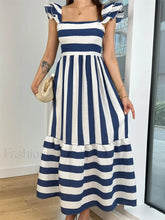 Striped Ruffle A Line Party Maxi Dress black / S