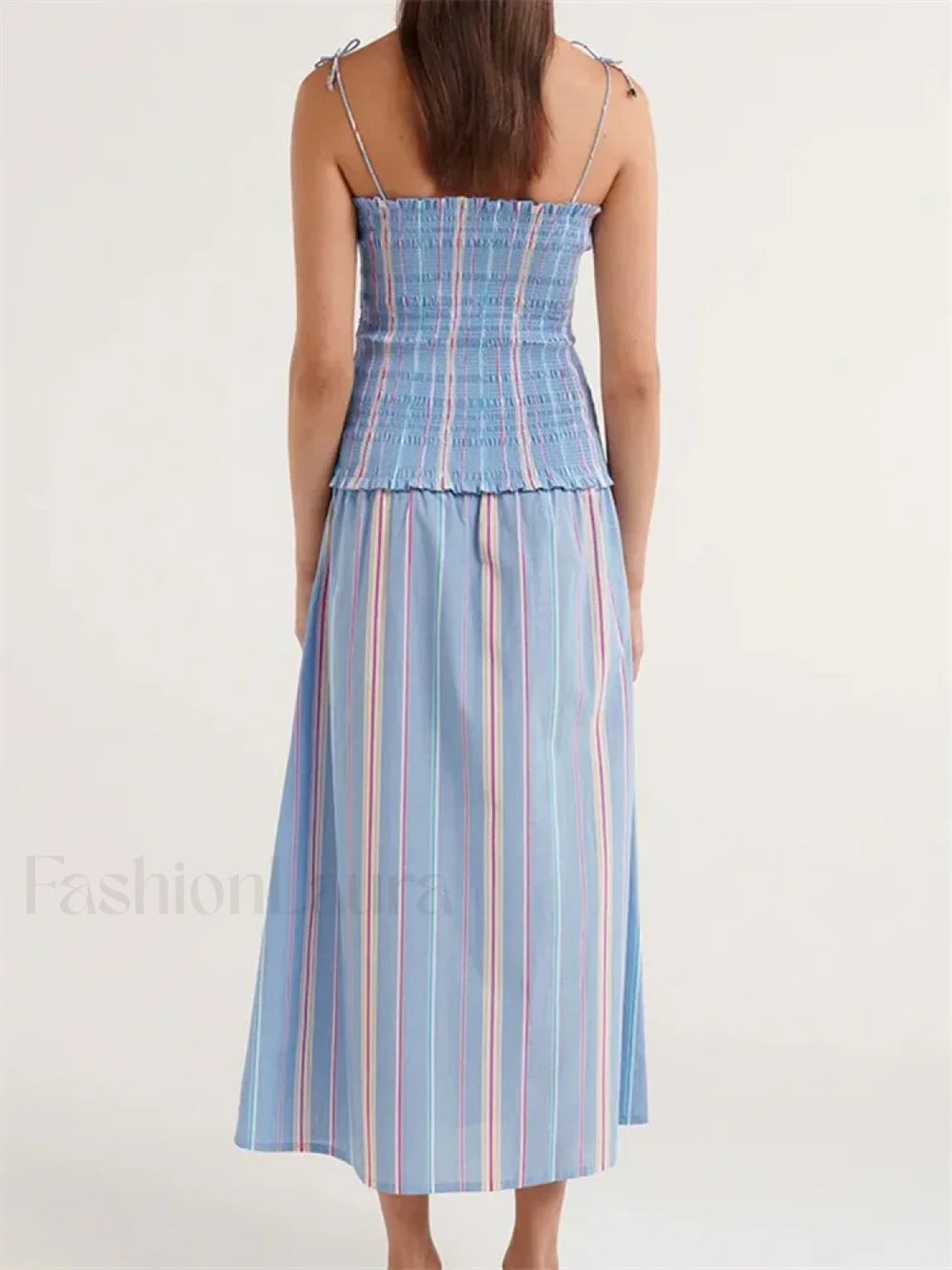 Striped Spaghetti Patchwork Maxi Dress