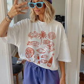 Summer Ocean Coastal Graphic Retro T Shirt WHITE / S