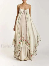 Suspended Bra Strap Boho Dress Beige / S