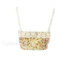 Sweet Ruffled Hook and Eye Lace Up Side Floral Crop Corset Top Green Crop Tops