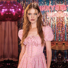 Sweet Style Frilled Tiered Ruffle Floral Printed Mini Dress Pink Floral Dresses