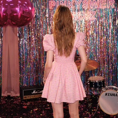 Sweet Style Frilled Tiered Ruffle Floral Printed Mini Dress Pink Floral Dresses