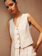 Tailored Button Graceful Suit Waistcoat Khaki / XS Vests