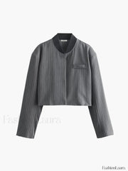 Tailored Pinstripe Graceful Patchwork Collar Jacket Jackets