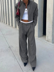 Tailored Pinstripe Graceful Wide Leg Pants Grey / XS Pants