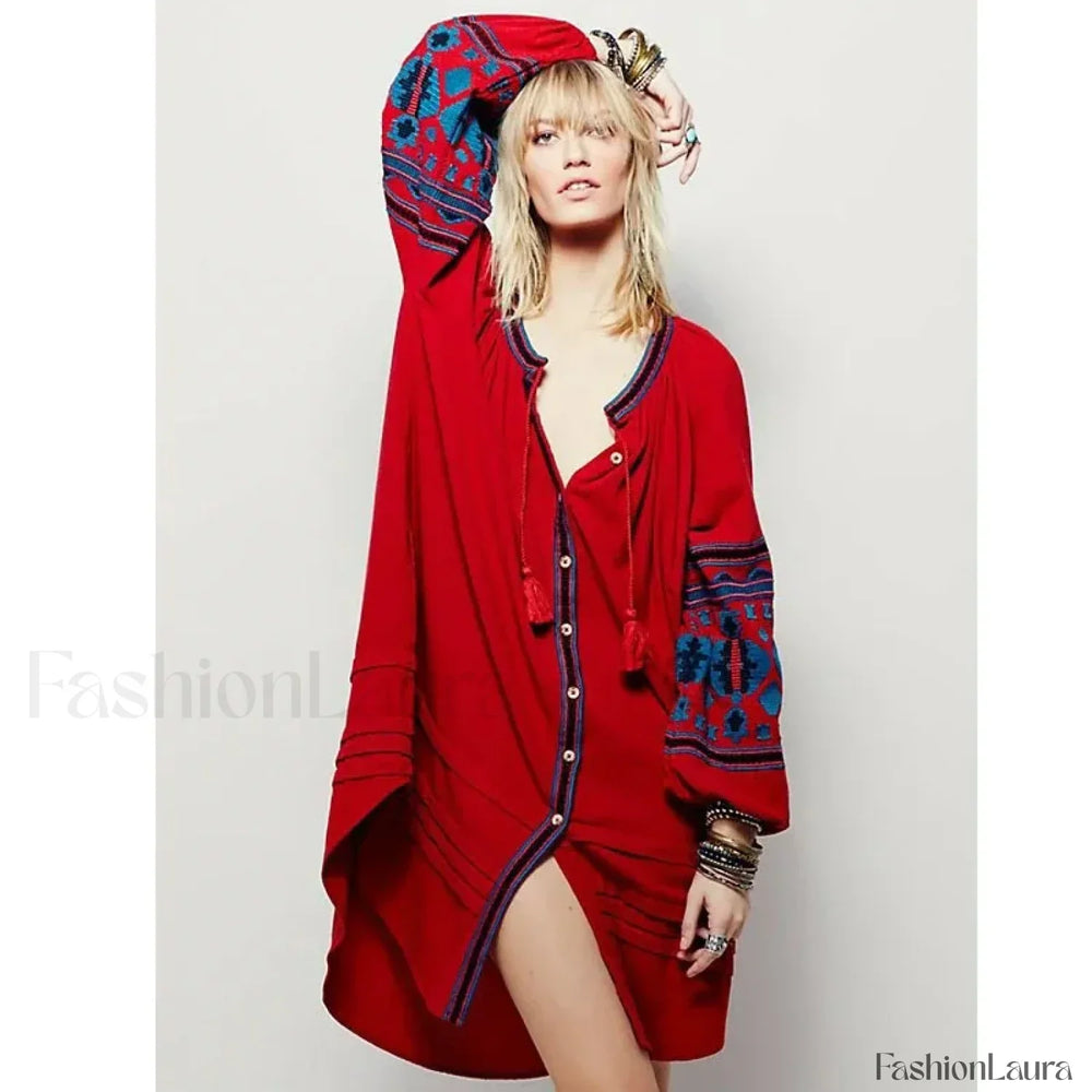 Tassel Lantern Sleeve Boho Dress