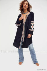 Tassel Lantern Sleeve Boho Dress Black2 / S