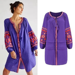 Tassel Lantern Sleeve Boho Dress Fuchsia / S