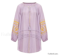 Tassel Lantern Sleeve Boho Dress Lavender / S