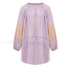 Tassel Lantern Sleeve Boho Dress Lavender / S