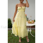 Tassel Tie Up Cutout Midi Dress Yellow / S