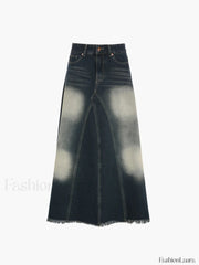 Tassels Hem Graceful Long Denim Skirt Denim Skirts