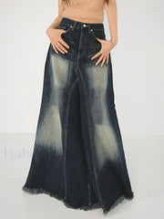 Tassels Hem Graceful Long Denim Skirt Denim Skirts