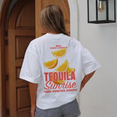 Tequila Sunrise Oversized Cocktail Aesthetic T Shirt WHITE / S
