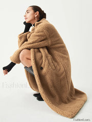 Terracotta Double Pockets Trendy Flurry Longline Fleece Jacket Fleece Jackets