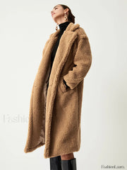 Terracotta Double Pockets Trendy Flurry Longline Fleece Jacket Fleece Jackets