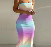 Thick Strap One Shoulder Midi Dress MULTI / S