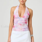 Tie Dye Halter Backless Crop Top