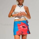 Tie Dye Split Bodycon Mini Skirt Blue And Red / S