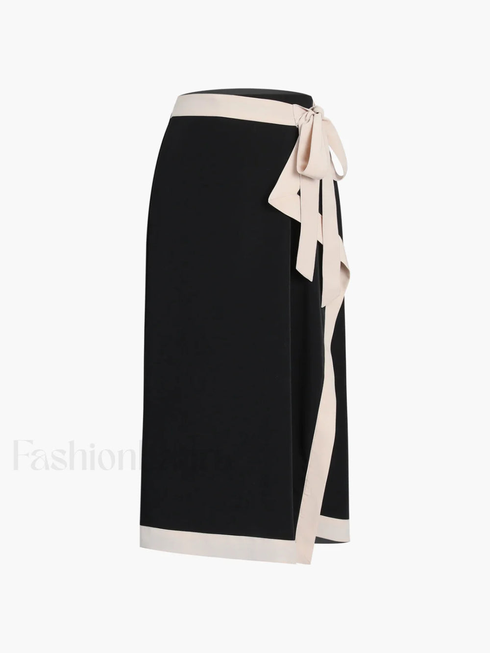 Tie Front Contrast Trendy Trim Midi Skirt Black / XS Skirts