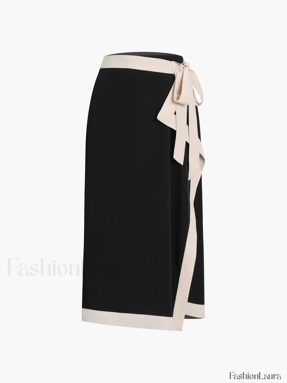 Tie Front Contrast Trendy Trim Midi Skirt Black / XS Skirts