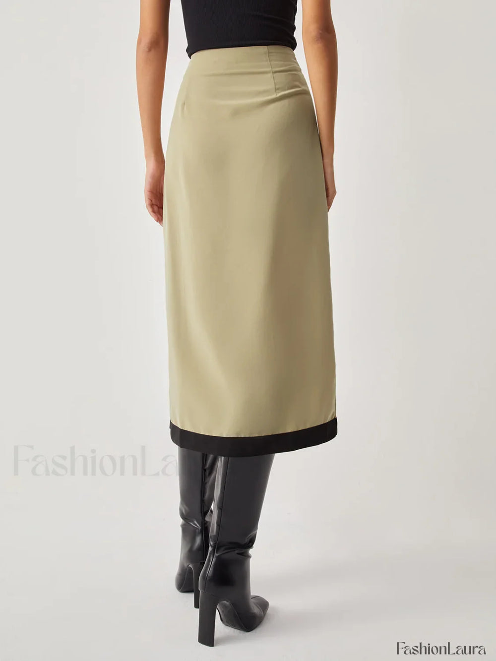 Tie Front Contrast Trendy Trim Midi Skirt Skirts