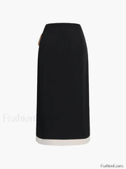 Tie Front Contrast Trendy Trim Midi Skirt Skirts