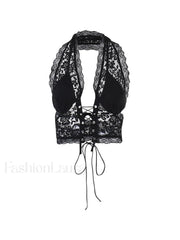 Tie Front Lace Halter Tank Top Corset Top