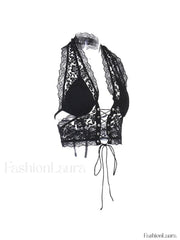 Tie Front Lace Halter Tank Top Corset Top